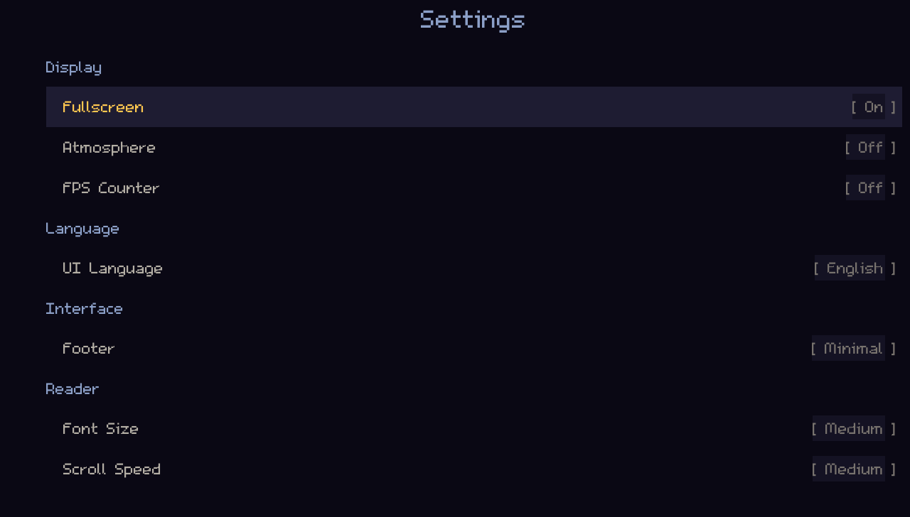 Settings screen