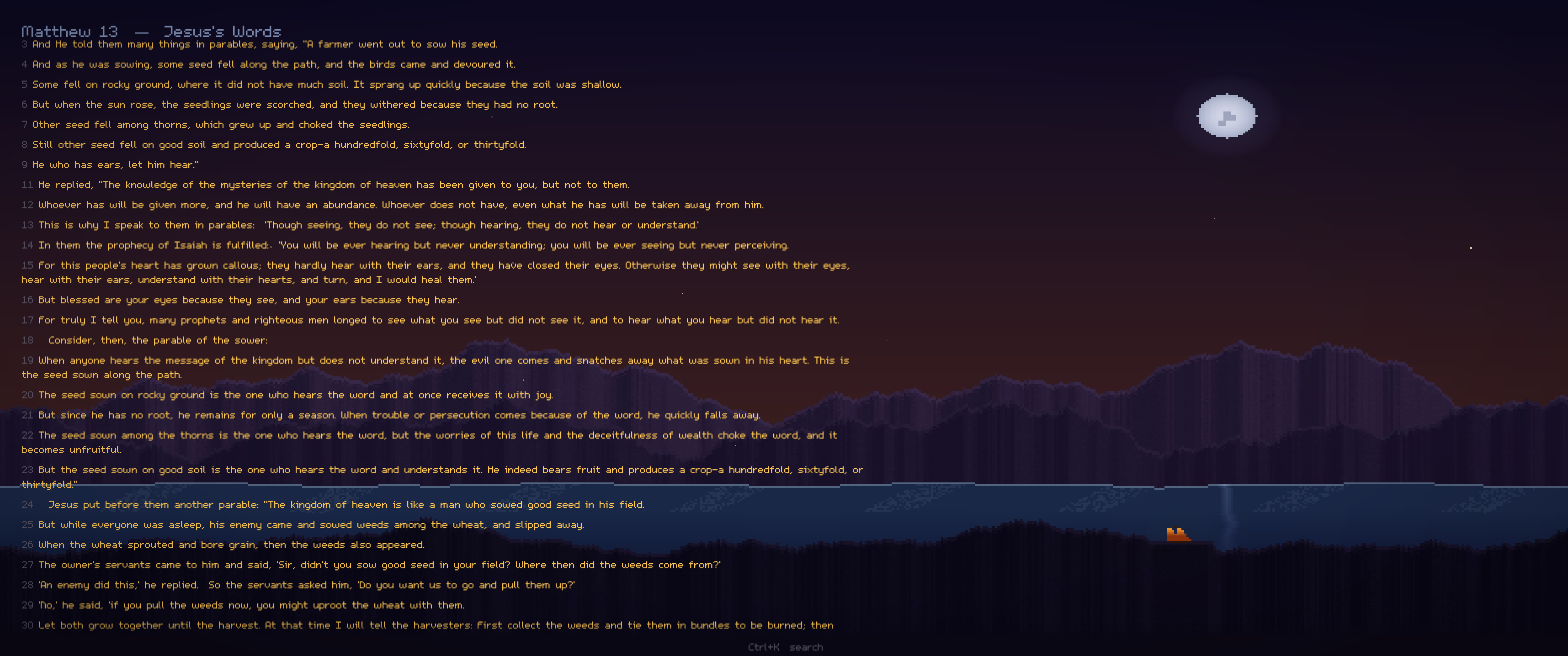 Jesus's Words reader — wide atmospheric view